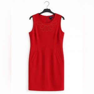 Land’s End Red Sheath Dress | Size 14 | Jeweled Sleeveless Classic & Flattering